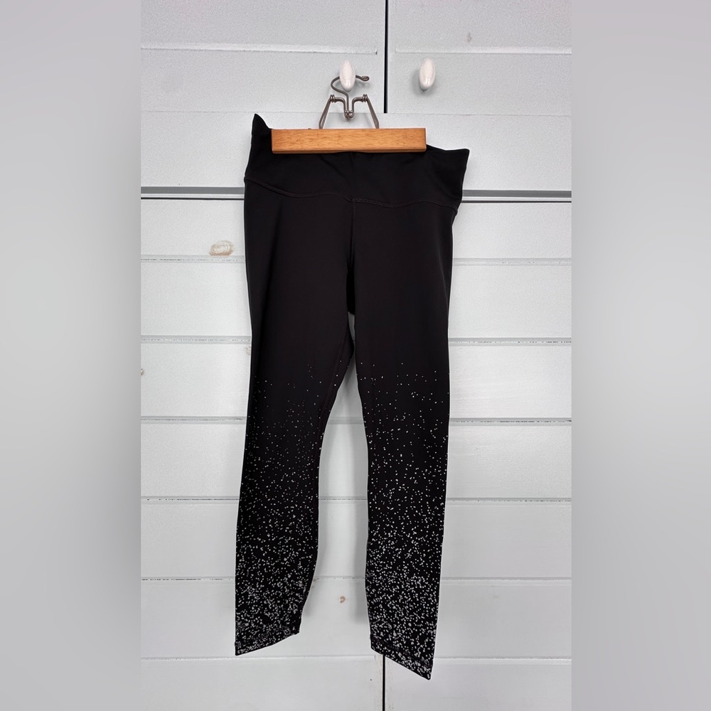 Athleta Contender Splatter Reflective Running Leggings - Black, Small Petite